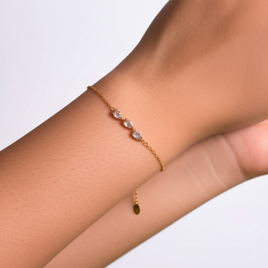 Minimal three leaf white stone bracelet  - Bracelets - View 4