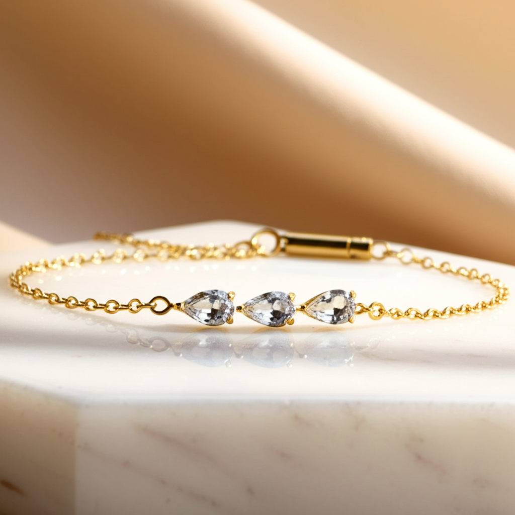 Minimal three leaf white stone bracelet  - Bracelets - View 5