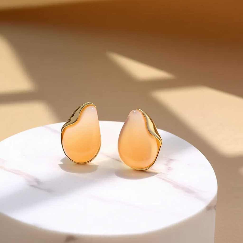 Orange marble finish chunky earrings  - Earrings - View 4