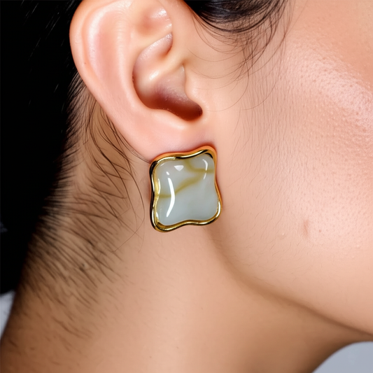 Sea blue marble finish studs - Earrings - View 4