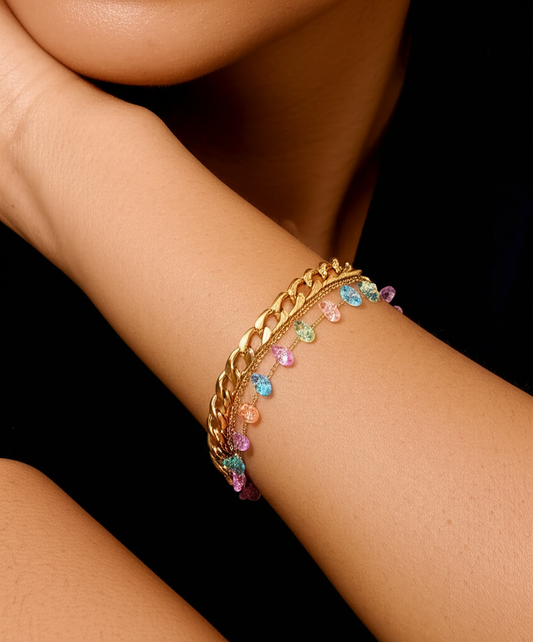 Triple layer bracelet with beads and chains - Bracelets - View 5